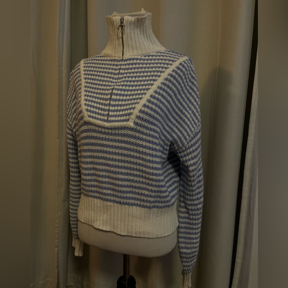 Jessica Simpson Blue and White Striped Turtleneck Sweater